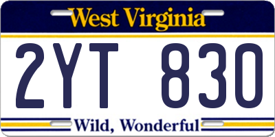 WV license plate 2YT830