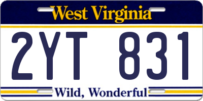 WV license plate 2YT831