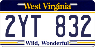 WV license plate 2YT832