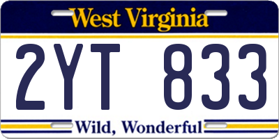 WV license plate 2YT833