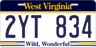 WV license plate 2YT834