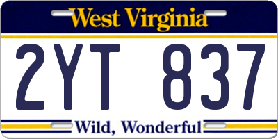 WV license plate 2YT837