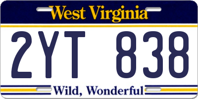 WV license plate 2YT838