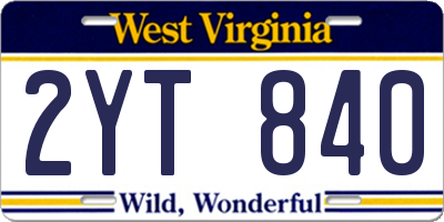 WV license plate 2YT840