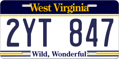 WV license plate 2YT847