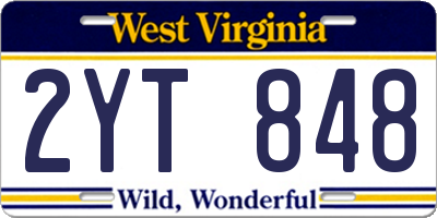 WV license plate 2YT848