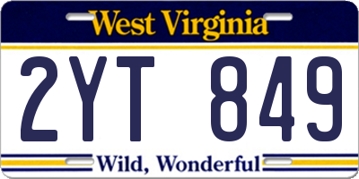 WV license plate 2YT849