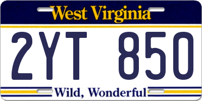 WV license plate 2YT850