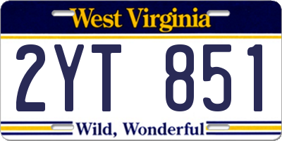 WV license plate 2YT851