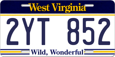 WV license plate 2YT852