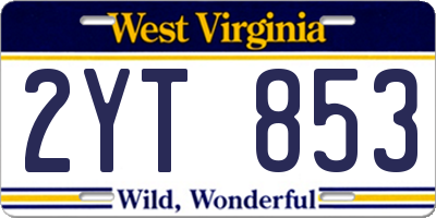 WV license plate 2YT853