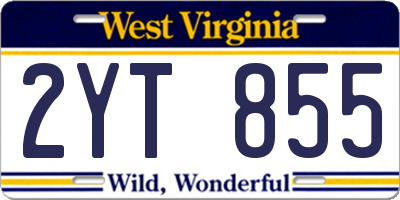WV license plate 2YT855