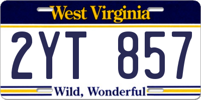 WV license plate 2YT857