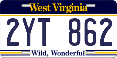 WV license plate 2YT862