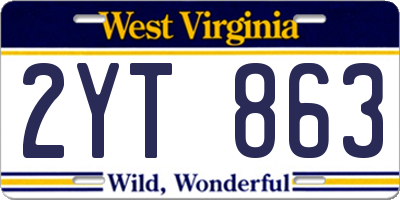 WV license plate 2YT863