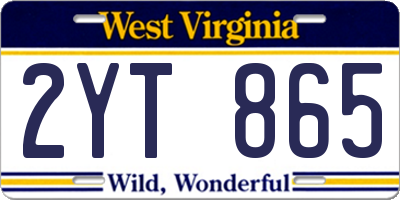 WV license plate 2YT865