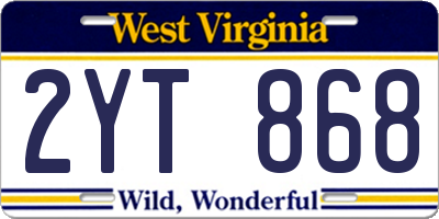 WV license plate 2YT868