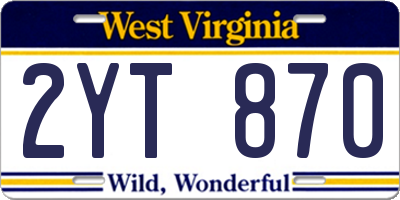 WV license plate 2YT870