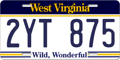 WV license plate 2YT875