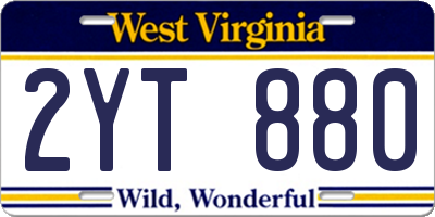 WV license plate 2YT880