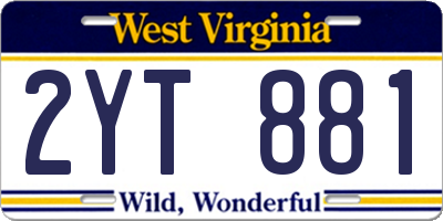 WV license plate 2YT881