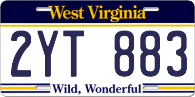 WV license plate 2YT883