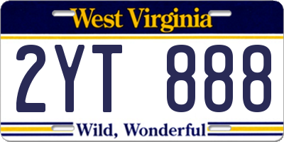 WV license plate 2YT888