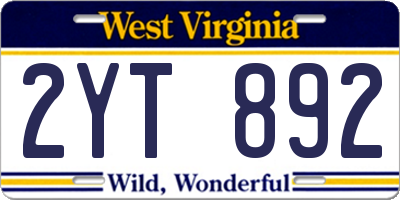 WV license plate 2YT892