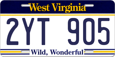 WV license plate 2YT905