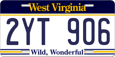 WV license plate 2YT906