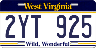 WV license plate 2YT925