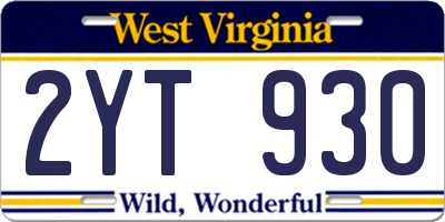 WV license plate 2YT930