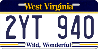 WV license plate 2YT940