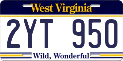 WV license plate 2YT950