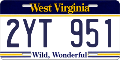 WV license plate 2YT951