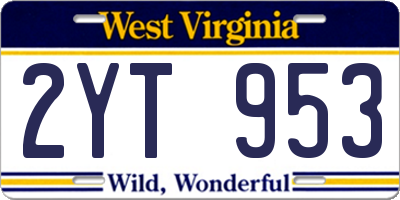 WV license plate 2YT953