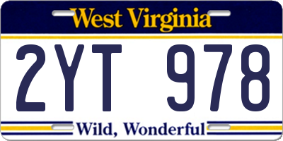 WV license plate 2YT978