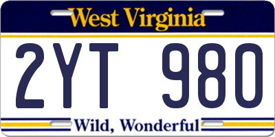 WV license plate 2YT980