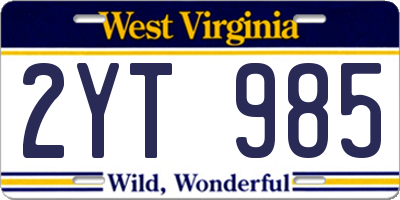 WV license plate 2YT985