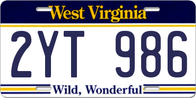 WV license plate 2YT986