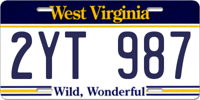 WV license plate 2YT987