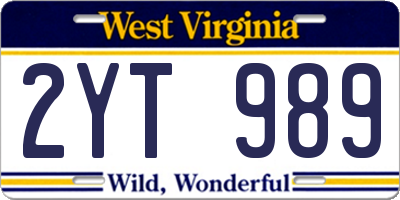 WV license plate 2YT989