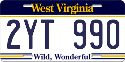 WV license plate 2YT990