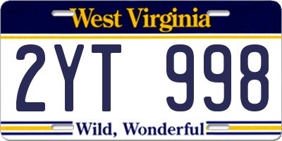 WV license plate 2YT998