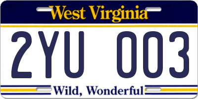 WV license plate 2YU003