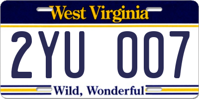WV license plate 2YU007