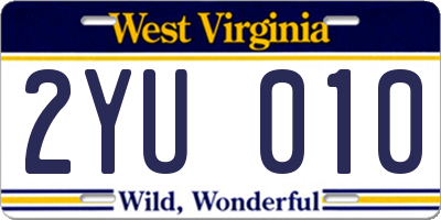 WV license plate 2YU010