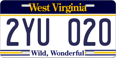 WV license plate 2YU020
