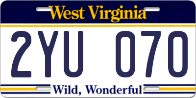 WV license plate 2YU070