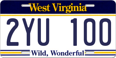 WV license plate 2YU100